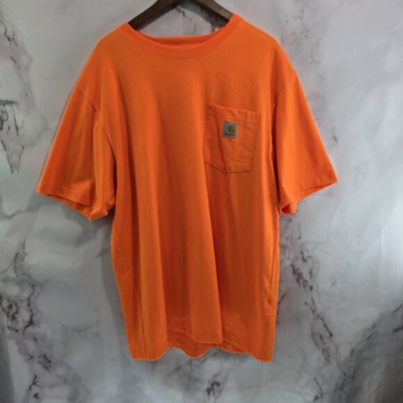 Carhartt T Shirt Mens XL Orange Pocket Original Fit Tee Short Sleeve Neon K87 - Picture 1 of 11